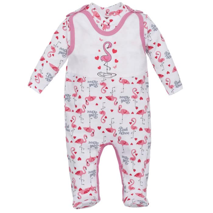 Kombinezon sa stopalicama i majica - flamingo